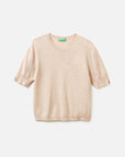 United Colors Of Benetton Woman Beige Short Sleeve Sweater In Pure Merino Wool | LEVISONS