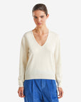 United Colors Of Benetton Woman Cream V-Neck Sweater In Pure Merino Wool | LEVISONS