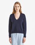 United Colors Of Benetton Woman Dark Blue V-Neck Sweater In Pure Merino Wool | LEVISONS