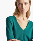 United Colors Of Benetton Woman Green V-Neck Sweater In Pure Merino Wool | LEVISONS