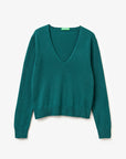 United Colors Of Benetton Woman Green V-Neck Sweater In Pure Merino Wool | LEVISONS
