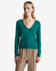 United Colors Of Benetton Woman Green V-Neck Sweater In Pure Merino Wool | LEVISONS