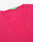 United Colors Of Benetton Woman Fuchsia V-Neck Sweater In Pure Merino Wool | LEVISONS