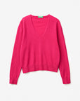 United Colors Of Benetton Woman Fuchsia V-Neck Sweater In Pure Merino Wool | LEVISONS