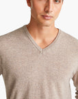 United Colors Of Benetton Man Brown Mélange V-Neck Sweater In Pure Merino Wool | LEVISONS