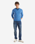 United Colors Of Benetton Man Blue Mélange V-Neck Sweater In Pure Merino Wool | LEVISONS