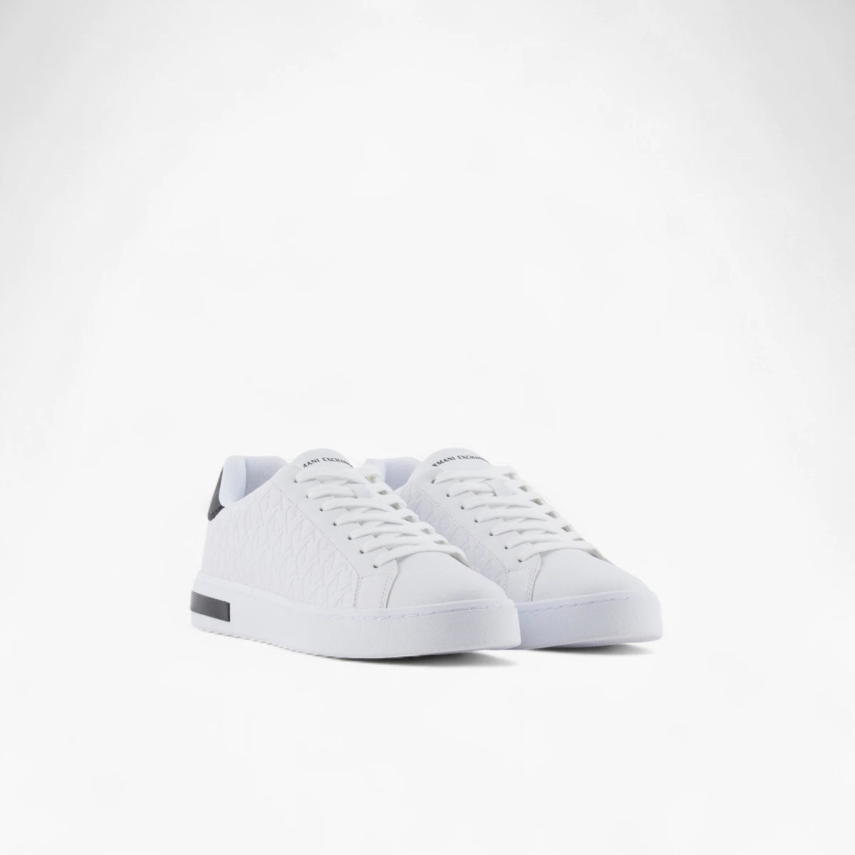 Armani Exchange Embossed All Over Logo Lace Up Leather Sneakers With Contrast Heel Tab | LEVISONS