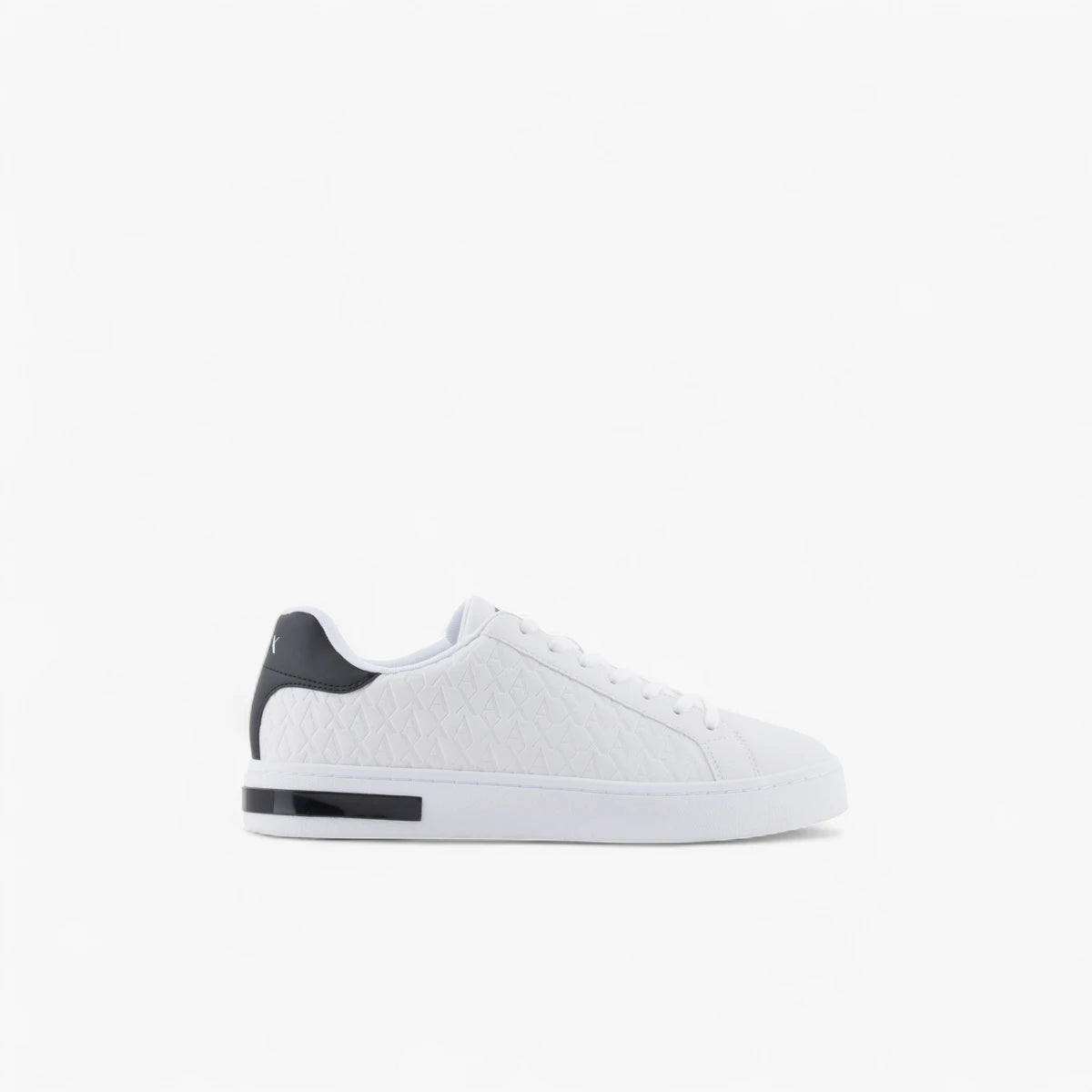 Armani Exchange Embossed All Over Logo Lace Up Leather Sneakers With Contrast Heel Tab | LEVISONS