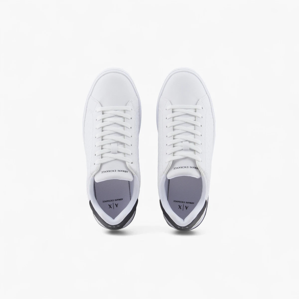 Armani Exchange Embossed All Over Logo Lace Up Leather Sneakers With Contrast Heel Tab | LEVISONS