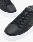 Armani Exchange Embossed All Over Logo Lace Up Leather Sneakers With Contrast Heel Tab | LEVISONS