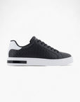 Armani Exchange Embossed All Over Logo Lace Up Leather Sneakers With Contrast Heel Tab | LEVISONS