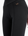 EA7 Slim Fit Cotton Stretch Leggings With Front Slits And Gold Logo Plaque | LEVISONS