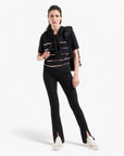 EA7 Slim Fit Cotton Stretch Leggings With Front Slits And Gold Logo Plaque | LEVISONS