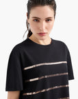 EA7 Regular Fit Crewneck T-Shirt With Sequence Stripes And Gold Logo Plaque | LEVISONS
