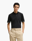 BOSS Black Mercerized-Cotton Regular-Fit Polo Shirt With Stripe Trims | LEVISONS