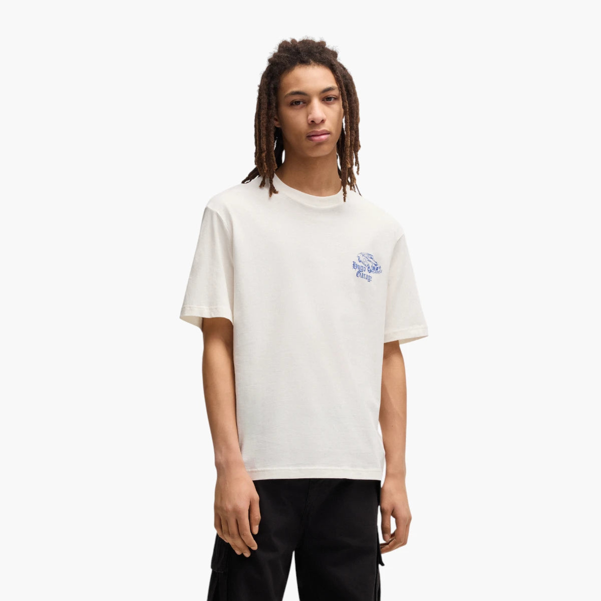 Hugo Blue Cotton-Jersey T-Shirt With Car Graphic Logo | LEVISONS