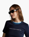 United Colors Of Benetton Woman T-Shirt In 100% Cotton With Glitter Print Logo | LEVISONS