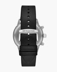 Emporio Armani Black Round Chronograph Leather Watch | LEVISONS