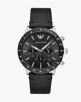 Emporio Armani Black Round Chronograph Leather Watch | LEVISONS