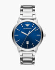 Emporio Armani Silver Round Three-Hand Date Stainless Steel Watch | LEVISONS