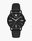 Emporio Armani Black Round Three-Hand Date Leather Watch | LEVISONS
