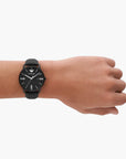 Emporio Armani Black Round Three-Hand Date Leather Watch | LEVISONS