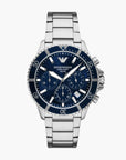 Emporio Armani Silver Round Solar-Powered Chronograph Stainless Steel Watch | LEVISONS