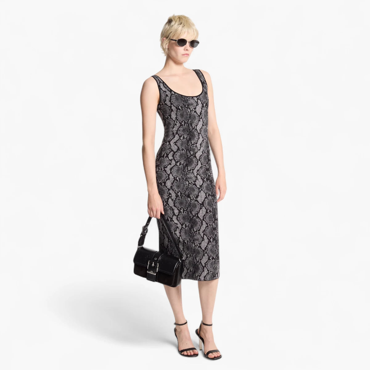 ワンピース Michael Kors Woman Dress Black MF482KGF58 001 Snake Print Jacquard Dress – Levisons