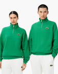 Loose Fit Zip Neck Badge Accent Sweatshirt