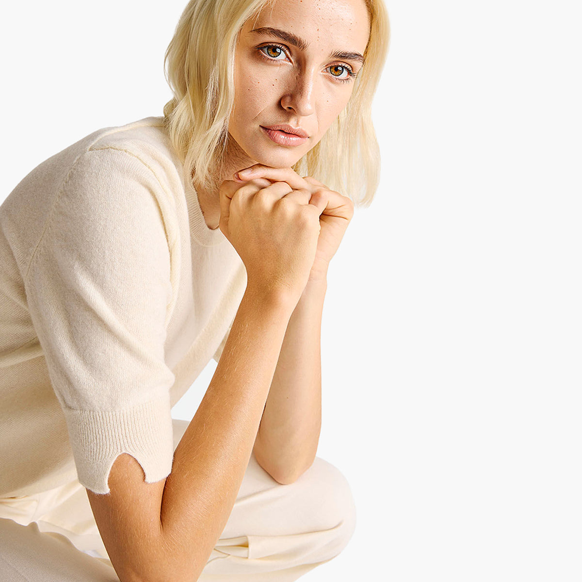 United Colors Of Benetton Woman Cream Short Sleeve Sweater In Pure Merino Wool | LEVISONS