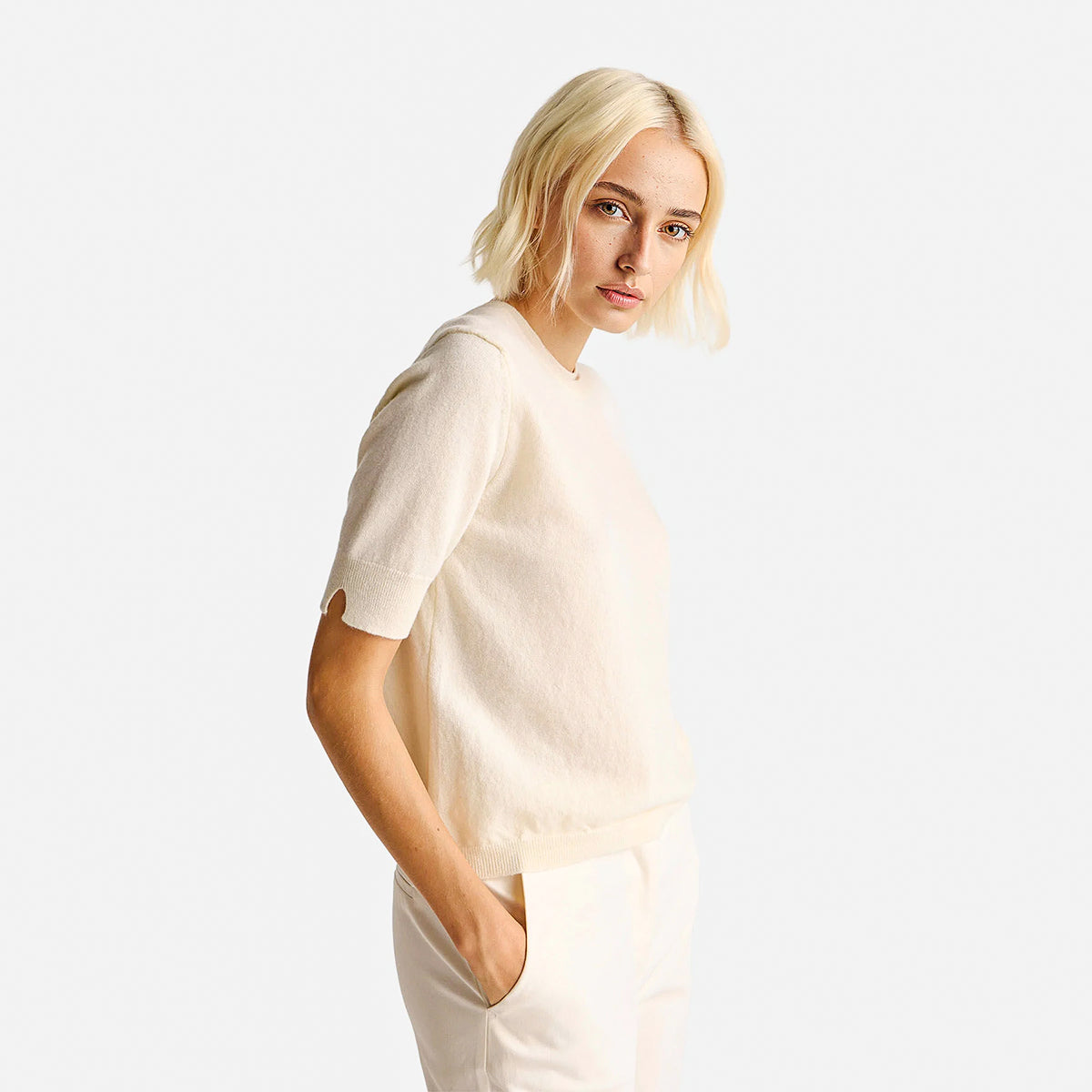United Colors Of Benetton Woman Cream Short Sleeve Sweater In Pure Merino Wool | LEVISONS