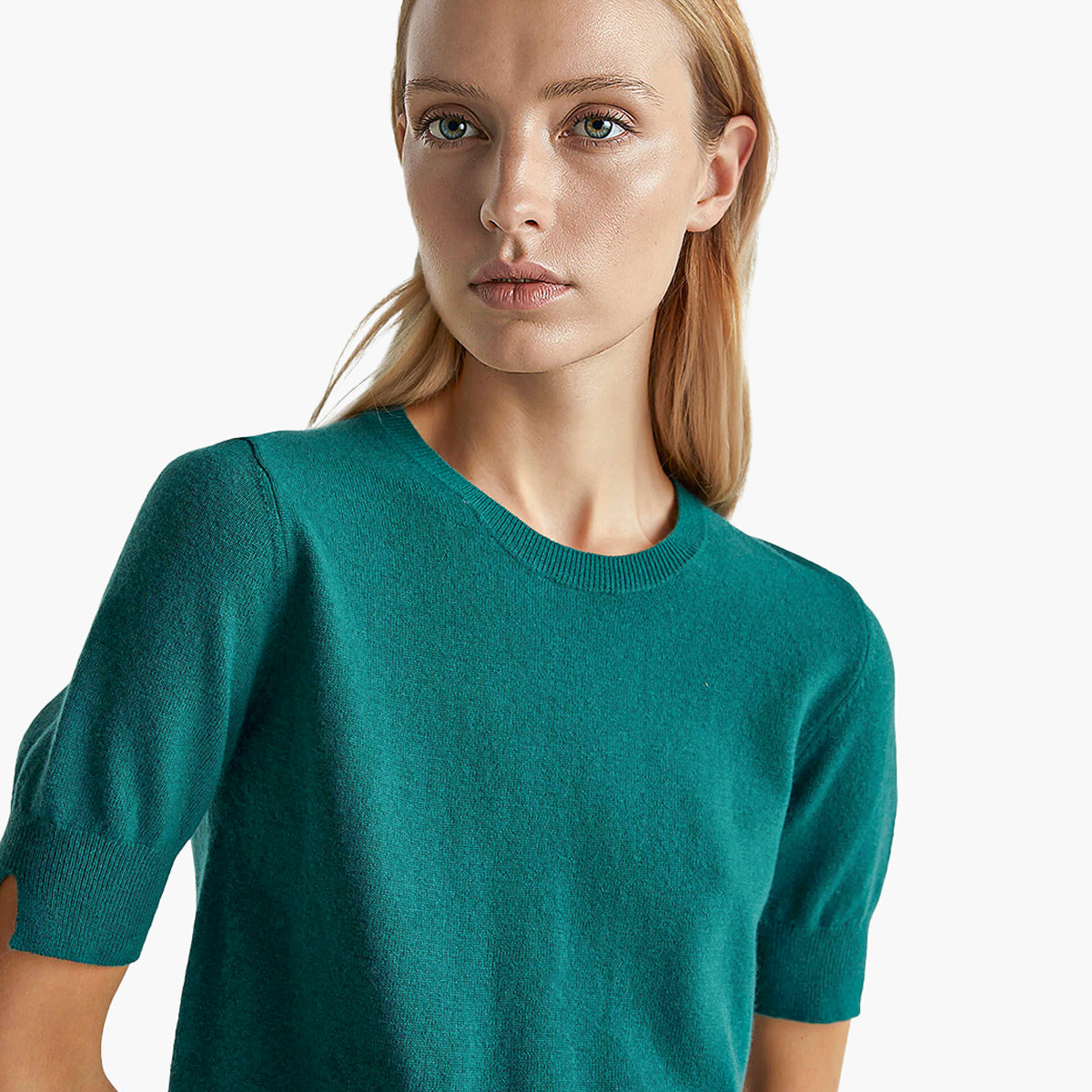 United Colors Of Benetton Woman Green Short Sleeve Sweater In Pure Merino Wool | LEVISONS