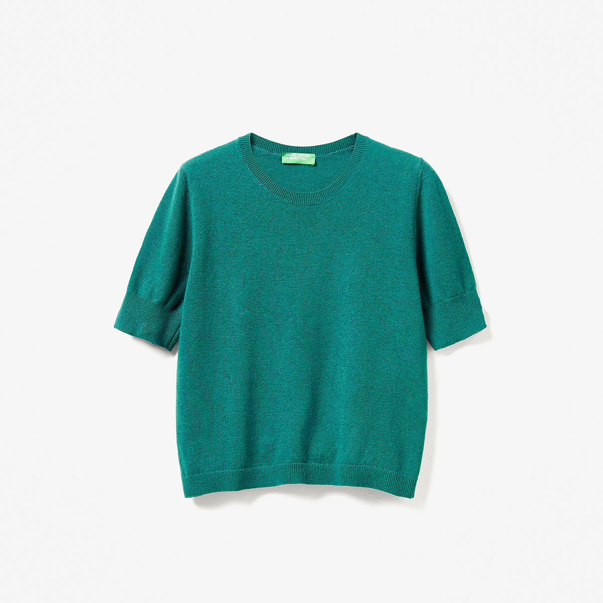 United Colors Of Benetton Woman Green Short Sleeve Sweater In Pure Merino Wool | LEVISONS