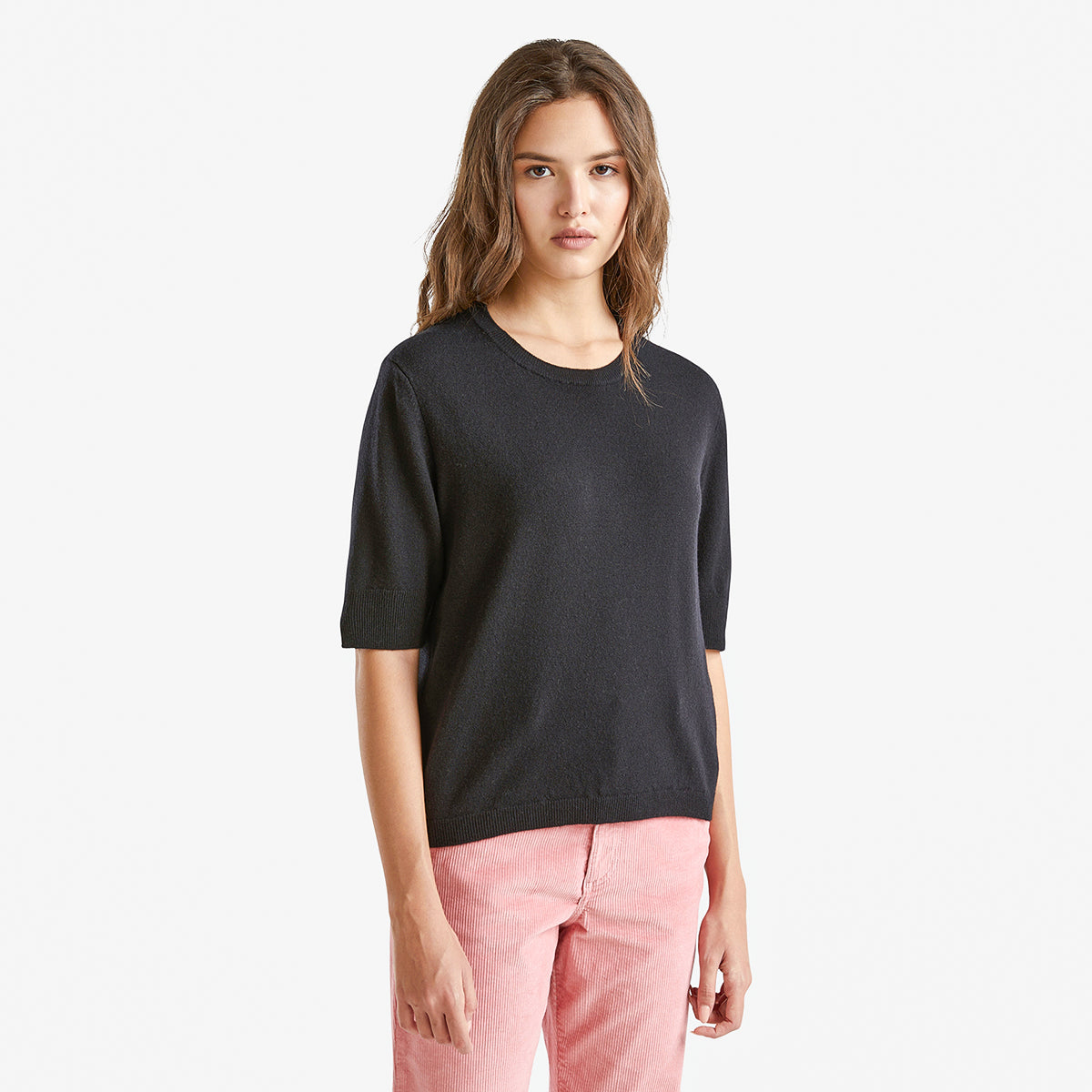 United Colors Of Benetton Woman Black Short Sleeve Sweater In Pure Merino Wool | LEVISONS