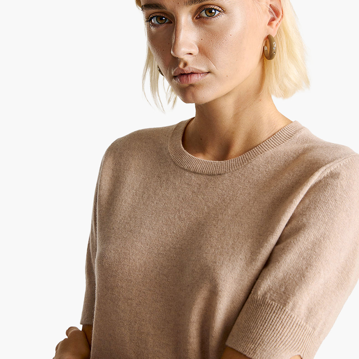 United Colors Of Benetton Woman Beige Short Sleeve Sweater In Pure Merino Wool | LEVISONS