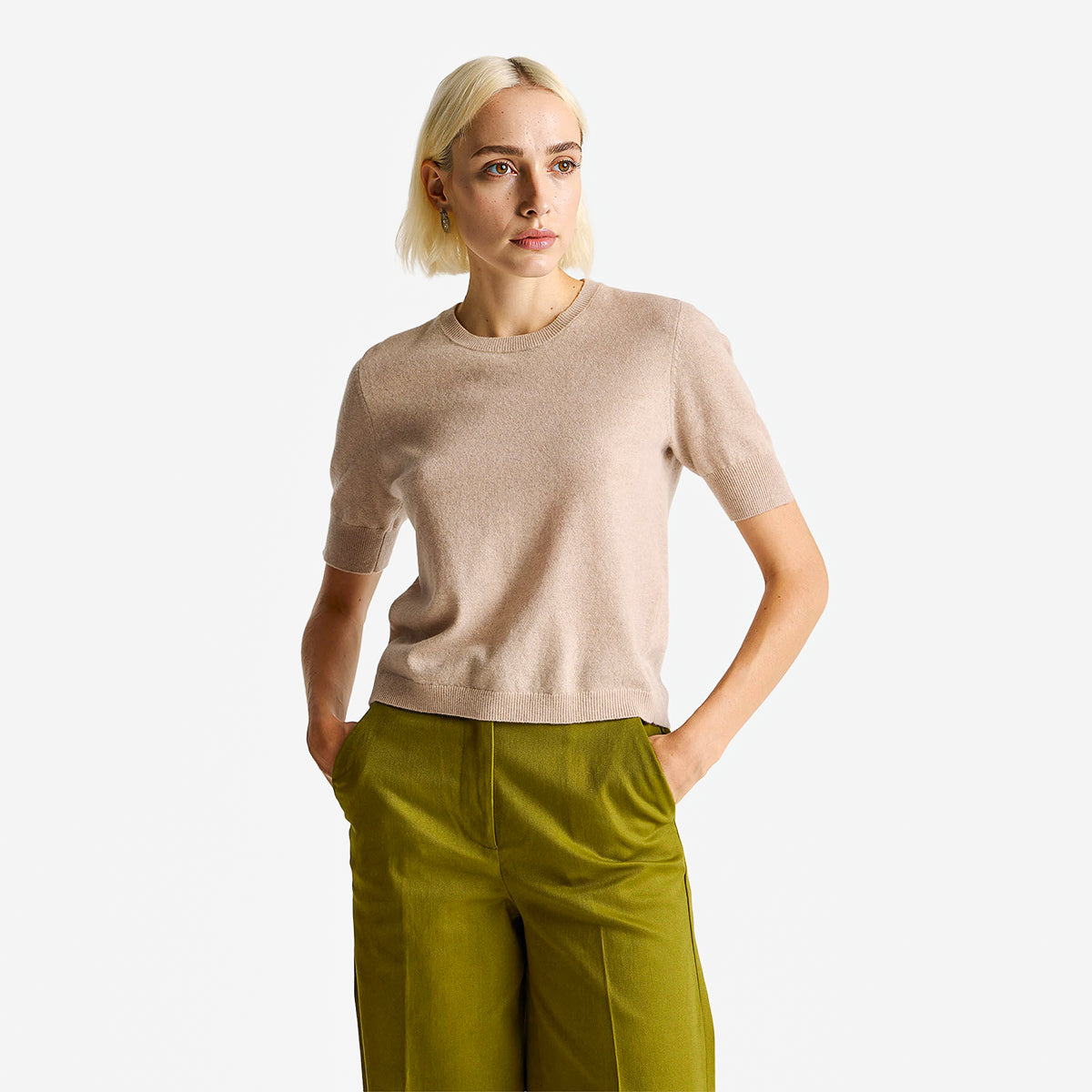 United Colors Of Benetton Woman Beige Short Sleeve Sweater In Pure Merino Wool | LEVISONS