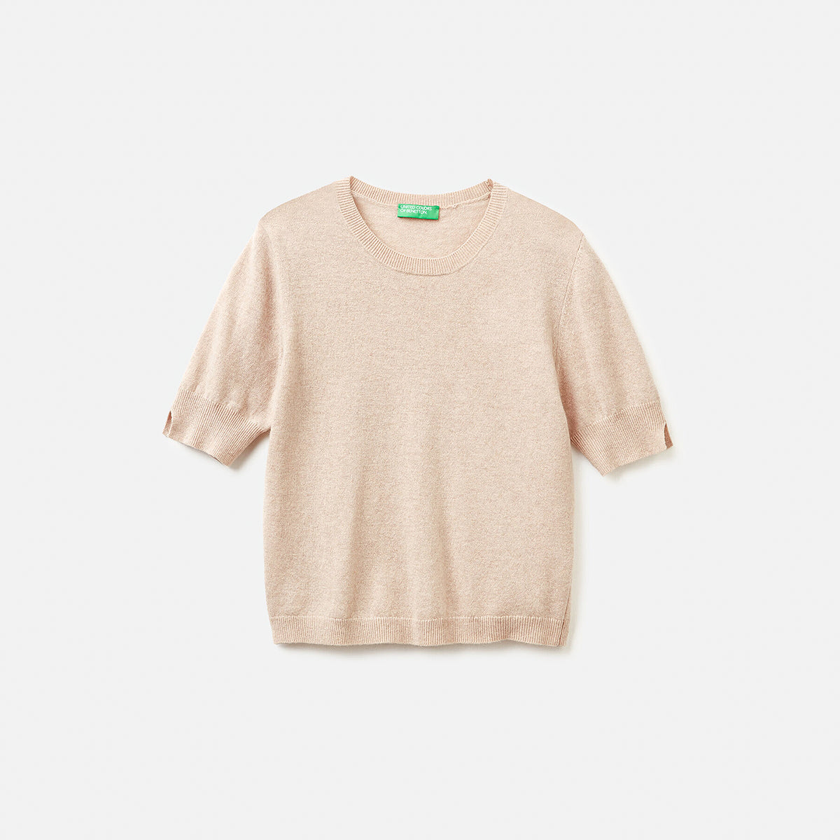 United Colors Of Benetton Woman Beige Short Sleeve Sweater In Pure Merino Wool | LEVISONS