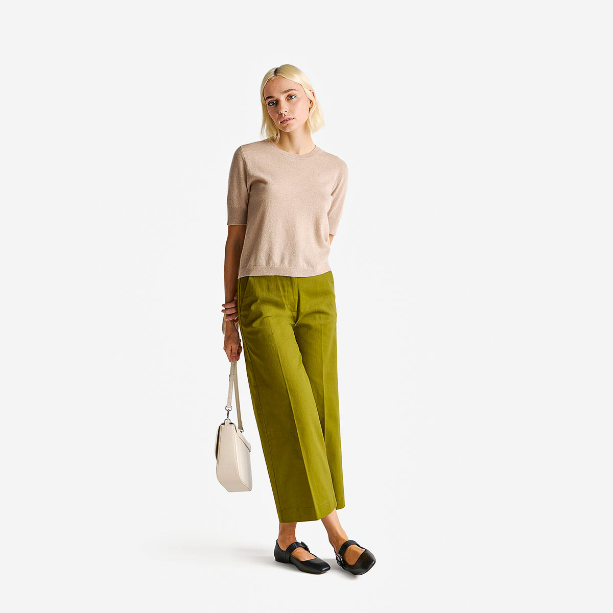 United Colors Of Benetton Woman Beige Short Sleeve Sweater In Pure Merino Wool | LEVISONS