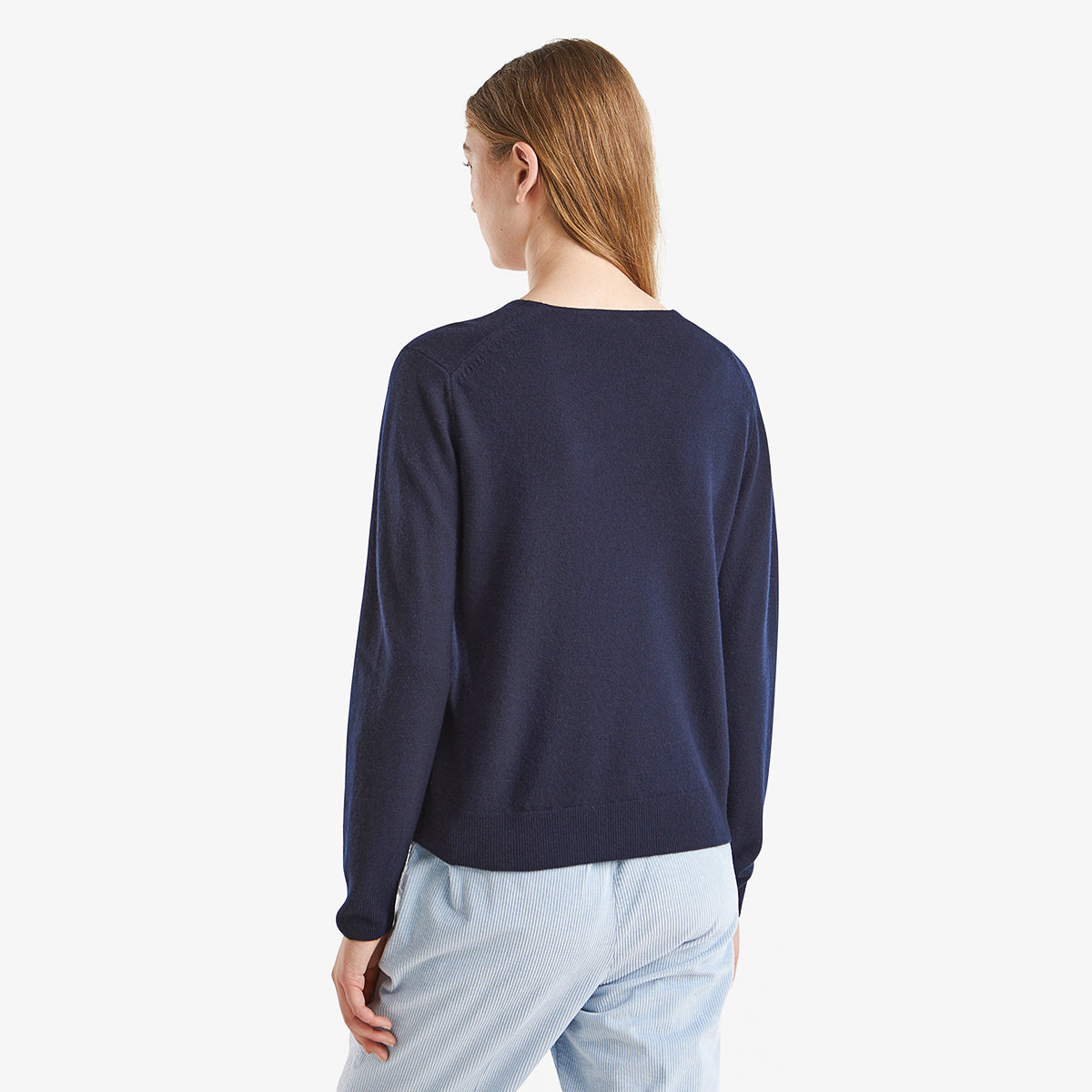 United Colors Of Benetton Woman Dark Blue V-Neck Sweater In Pure Merino Wool | LEVISONS