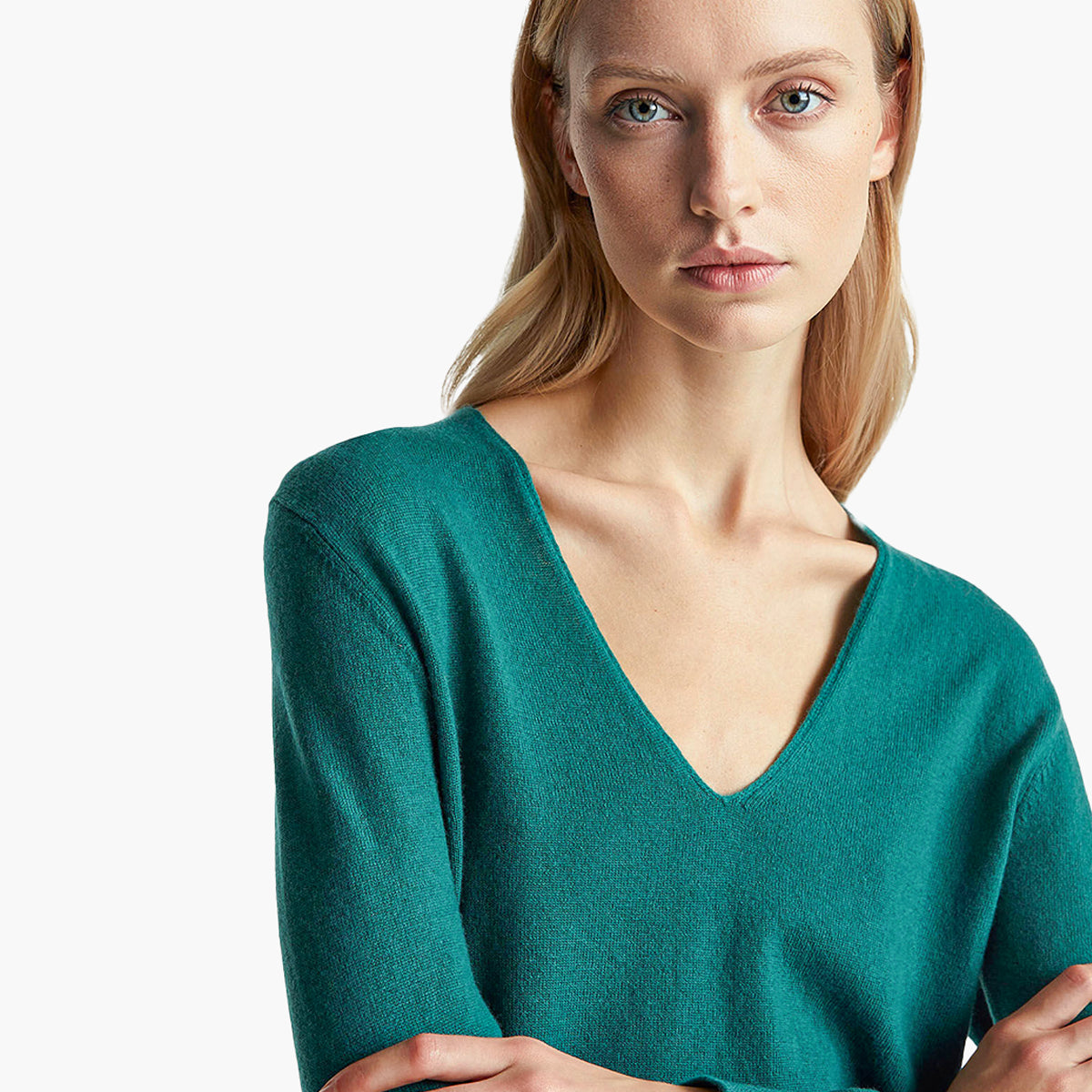 United Colors Of Benetton Woman Green V-Neck Sweater In Pure Merino Wool | LEVISONS