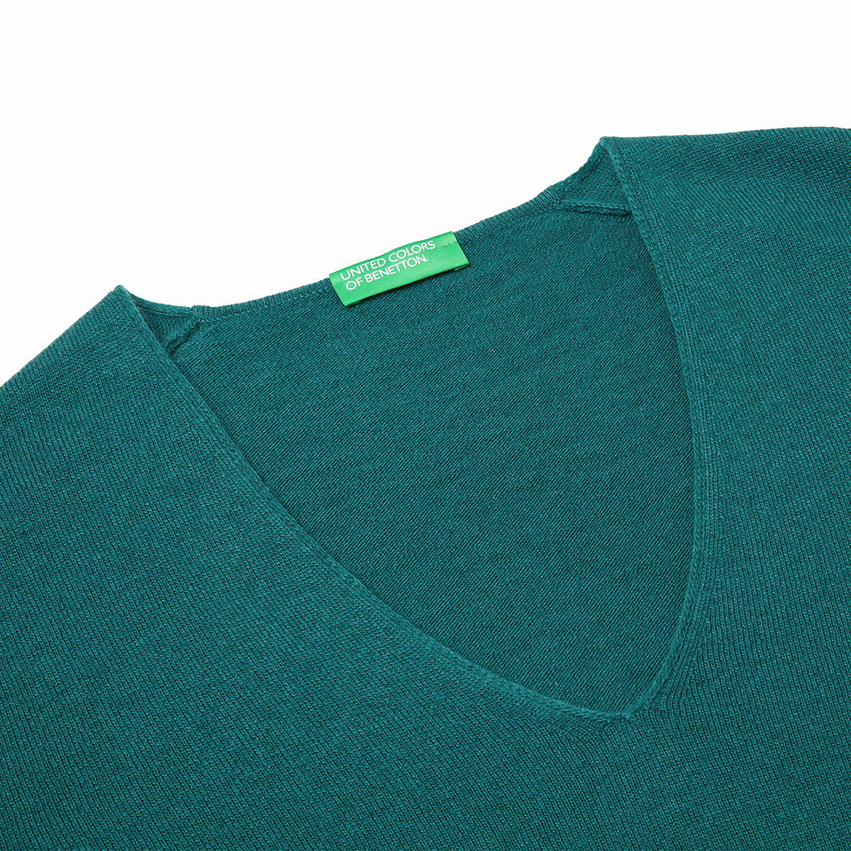 United Colors Of Benetton Woman Green V-Neck Sweater In Pure Merino Wool | LEVISONS