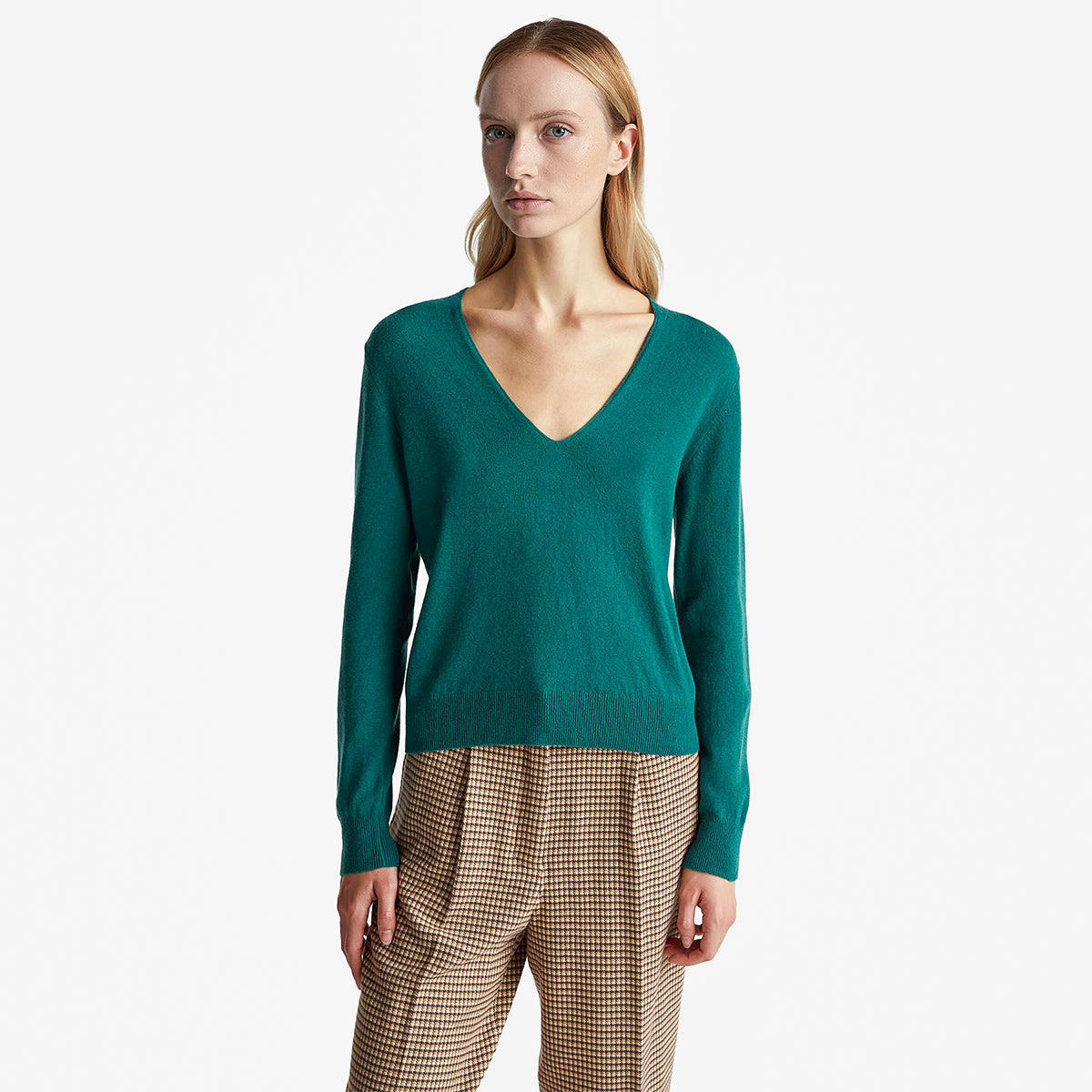 United Colors Of Benetton Woman Green V-Neck Sweater In Pure Merino Wool | LEVISONS