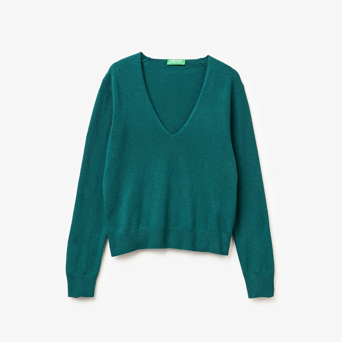 United Colors Of Benetton Woman Green V-Neck Sweater In Pure Merino Wool | LEVISONS