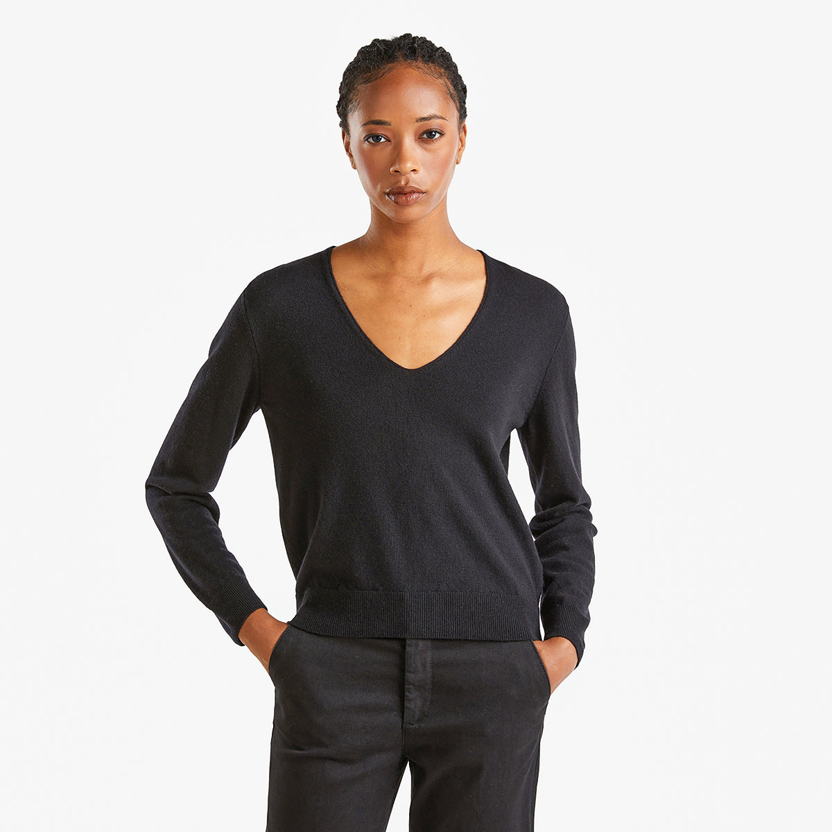 United Colors Of Benetton Woman Black V-Neck Sweater In Pure Merino Wool | LEVISONS