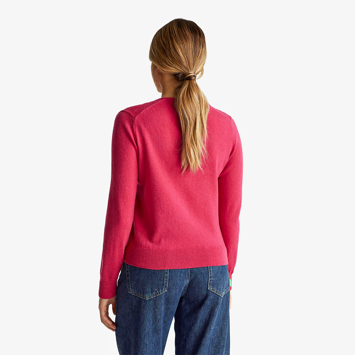 United Colors Of Benetton Woman Fuchsia V-Neck Sweater In Pure Merino Wool | LEVISONS