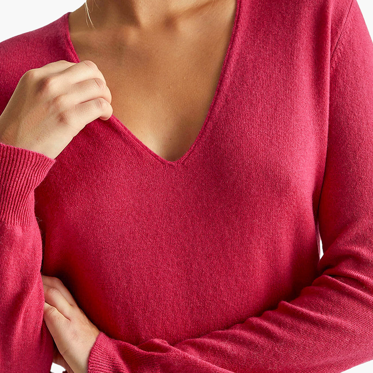 United Colors Of Benetton Woman Fuchsia V-Neck Sweater In Pure Merino Wool | LEVISONS
