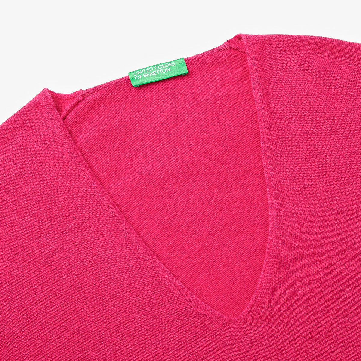 United Colors Of Benetton Woman Fuchsia V-Neck Sweater In Pure Merino Wool | LEVISONS