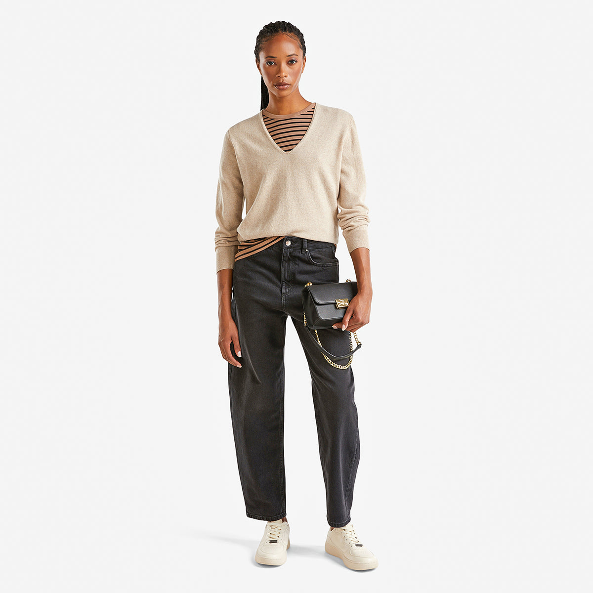 United Colors Of Benetton Woman Beige V-Neck Sweater In Pure Merino Wool | LEVISONS