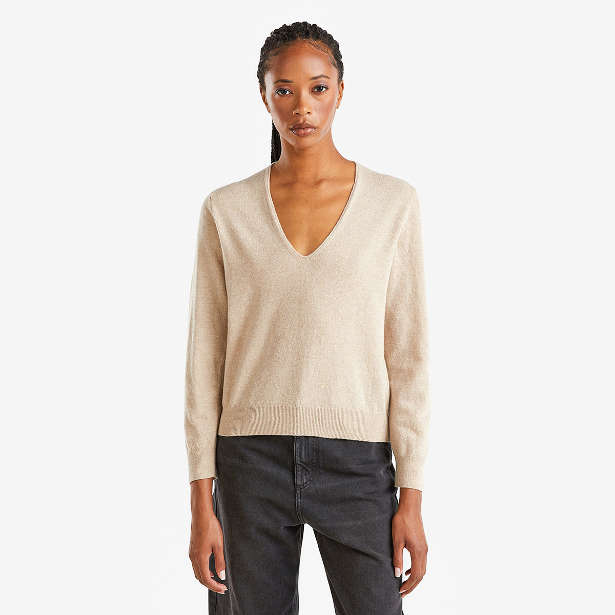United Colors Of Benetton Woman Beige V-Neck Sweater In Pure Merino Wool | LEVISONS