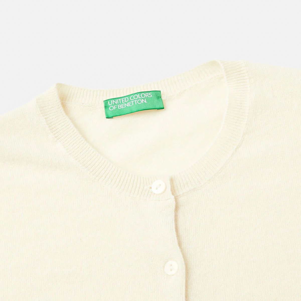United Colors Of Benetton Woman Cream Crew Neck Cardigan In Pure Merino Wool | LEVISONS